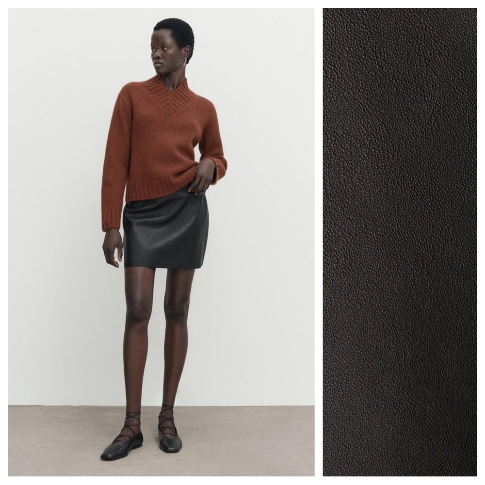 NWT. Massimo Dutti Leather Black Mini Skirt. Size L.